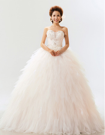 Ruffle Organza Sweetheart Ball Gown Long Dresses for Spring Wedding