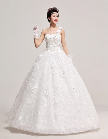 Custom One Shoulder Organza Ball Gown Floor Length Wedding Dresses