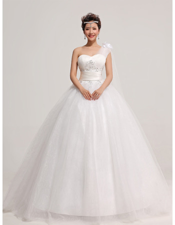 Organza One Shoulder Ball Gown Floor Length Dresses for Spring Wedding