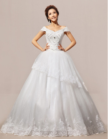 Elegant Off-the-shoulder Ball Gown Floor Length Organza Wedding Dresses