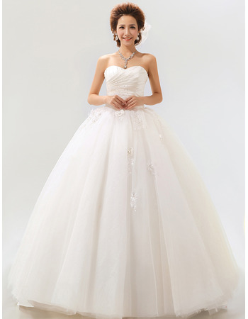 Ball Gown Sweetheart Floor Length Satin Dresses for Spring Wedding