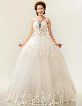 Ball Gown Strapless Floor Length Organza Wedding Dresses for Spring