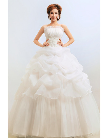 Discount Ball Gown Strapless Floor Length Organza Wedding Dresses