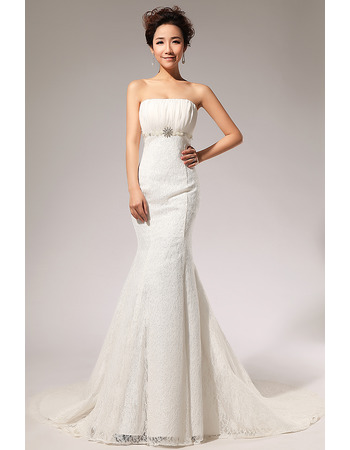 Sexy Lace Mermaid/ Trumpet Sweep Train Strapless Wedding Dresses