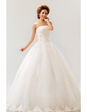 Inexpensive Ball Gown Strapless Floor Length Organza Wedding Dresses