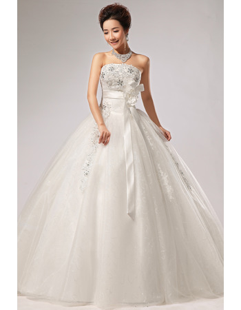 Elegant Ball Gown Strapless Floor Length Wedding Dresses with Sashes