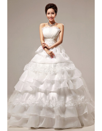 Custom Tiered Skirt Ball Gown Strapless Floor Length Wedding Dresses