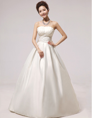 Discount Simple A-Line Strapless Floor Length Satin Wedding Dresses