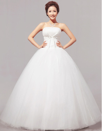 Discount Simple Ball Gown Strapless Floor Length Satin Wedding Dresses
