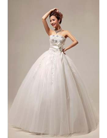 Elegant Ball Gown Strapless Floor Length Beaded Wedding Dresses