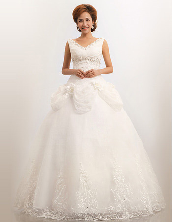 V-Neck Organza Ball Gown Floor Length Dresses for Spring Wedding