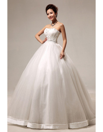 Discount Ball Gown Strapless Floor Length Satin Beaded Wedding Dresses