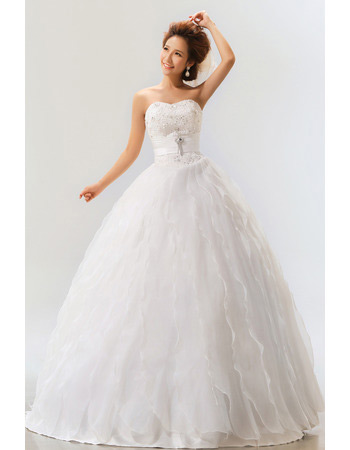 Tiered Skirt Organza Ball Gown Strapless Dresses for Spring Wedding