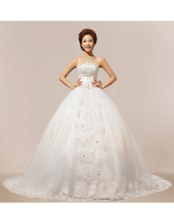 Discount Chapel Train Ball Gown Strapless Organza Wedding Dresses