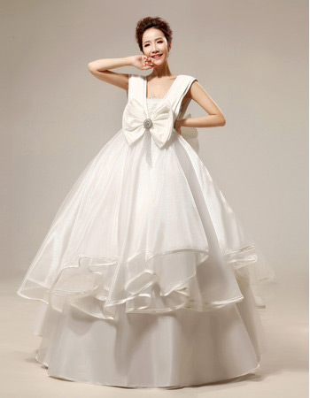 Classic Empire V-Neck Floor Length Satin Ball Gown Wedding Dresses