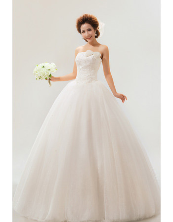 Strapless Floor Length Organza Ball Gown Dresses for Spring Wedding