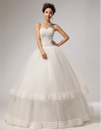 Elegant Floral Ball Gown Sweetheart Floor Length Organza Wedding Dresses