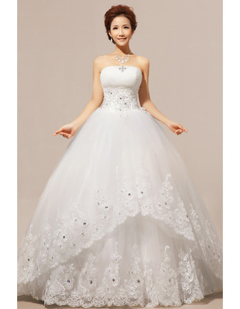 Custom Strapless Floor Length Organza Ball Gown Wedding Dresses