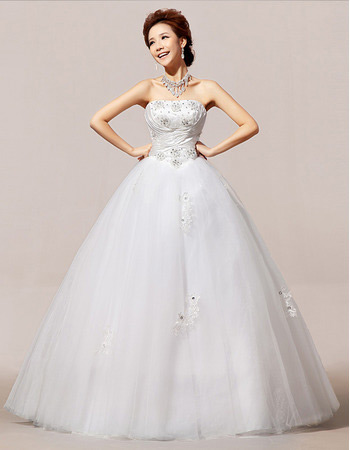 Inexpensive Strapless Floor Length Organza Ball Gown Wedding Dresses