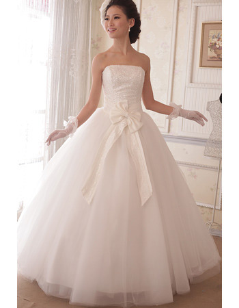 Inexpensive Ball Gown Strapless Floor Length Sequin Wedding Dresses