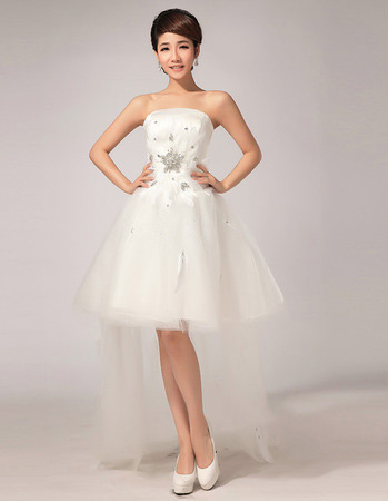 Custom Asymmetric High-Low A-Line Strapless Organza Wedding Dresses