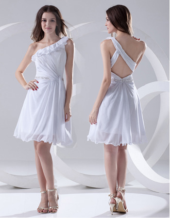 Affordable One Shoulder Chiffon Short Summer Beach Wedding Dresses