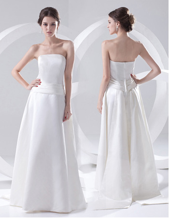 Custom Vintage A-Line Strapless Floor Length Satin Wedding Dresses