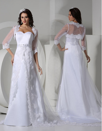 Discount Sweetheart Sweep Train Satin Wedding Dresses with Jackets