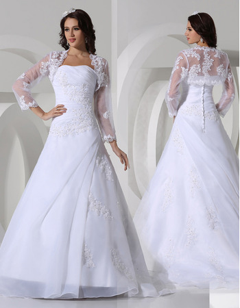 Discount A-Line Strapless Satin Winter Wedding Dresses with Jackets