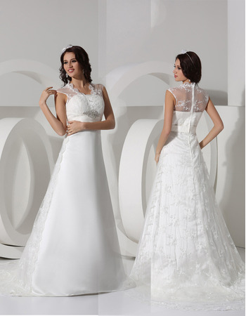 Discount Elegant A-Line Sweep Train Satin Tulle Wedding Dresses