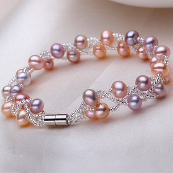 Inexpensive Multicolor 6 - 7mm Freshwater Off-Round Bridal Pearl Bracelets