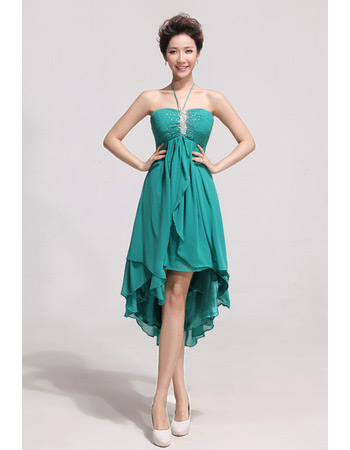 Affordable Asymmetric High-Low Chiffon Empire Halter Bridesmaid Dresses