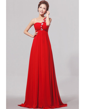 One Shoulder Empire Chiffon Floor Length Bridesmaid Dresses for Spring