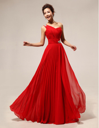 One Shoulder Chiffon Floor Length Sheath Bridesmaid Dresses for Winter