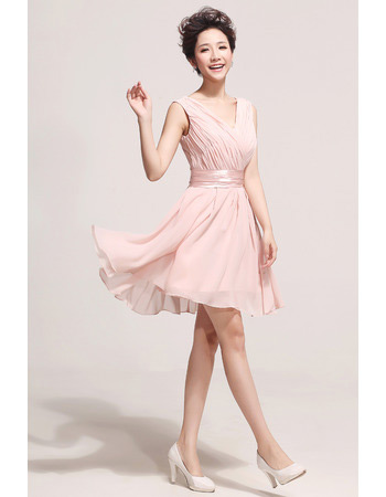 Custom Elegant Short Chiffon V-Neck A-Line Bridesmaid Dresses