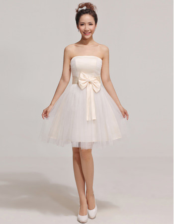 Discount Custom A-Line Strapless Short Satin Organza Bridesmaid Dresses