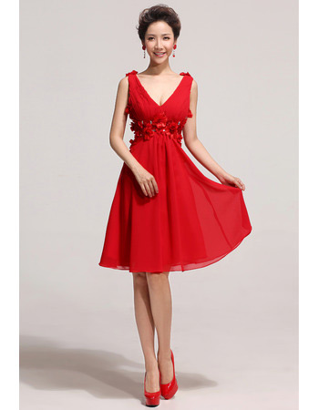 Affordable V-Neck Knee Length Chiffon A-Line Bridesmaid Dresses