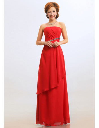 Sheath Strapless Floor Length Chiffon Bridesmaid Dresses for Winter