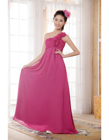 Custom One Shoulder Empire Chiffono Floor Length Bridesmaid Dresses