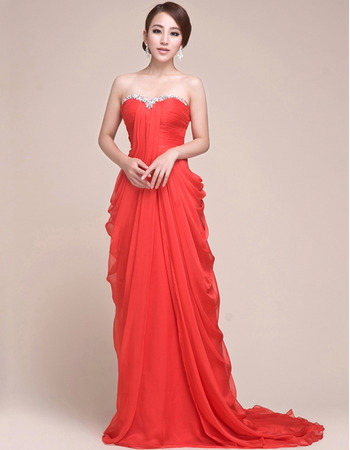 Affordable Chiffon Sheath Sweetheart Sweep Train Evening/ Prom Dresses