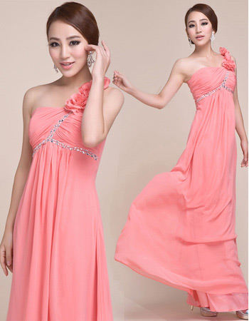 Inexpensive One Shoulder Empire Chiffon Long Evening/ Prom Dresses