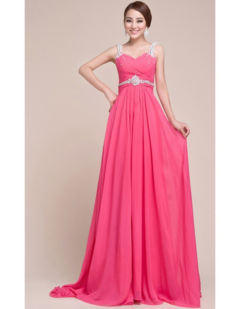 Sexy Straps Chiffon Sheath/ Column Floor Length Evening/ Prom Dresses