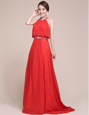 Sheath Halter Chiffon Floor Length Evening/ Prom Dresses for Spring