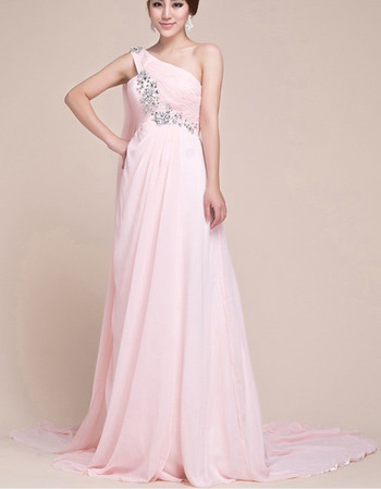 Custom One Shoulder Empire Chiffon Floor Length Evening/ Prom Dresses