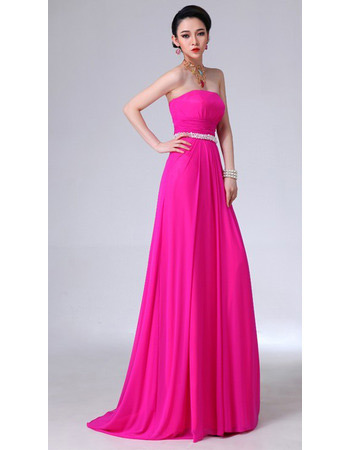 Sheath Chiffon Strapless Long Evening/ Prom Dresses for Spring