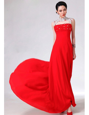 Sexy Mandarin Collar Chiffon Sheath Floor Length Evening/ Prom Dresses