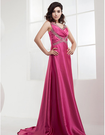 Sexy Satin A-Line Sweep Train Spaghetti Straps Evening/ Prom Dresses