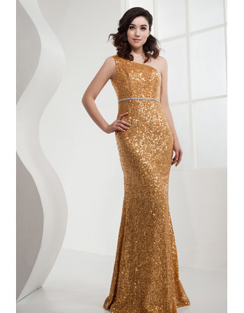 Custom Sequin One Shoulder Mermaid Floor Length Evening/ Prom Dresses