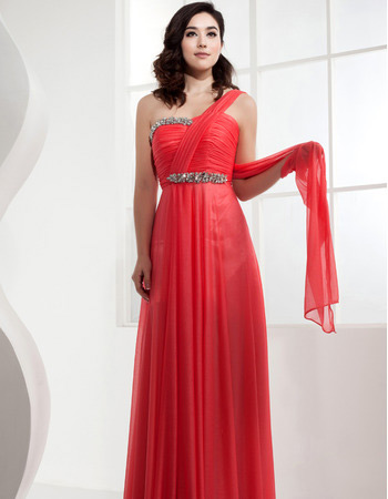 Discount One Shoulder Chiffon Long Sheath Evening/ Prom Dresses