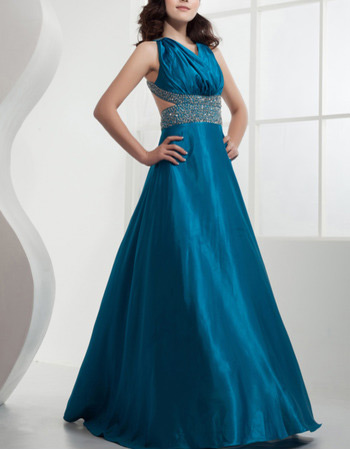 Sexy Formal Satin A-Line Floor Length V-Neck Evening/ Prom Dresses